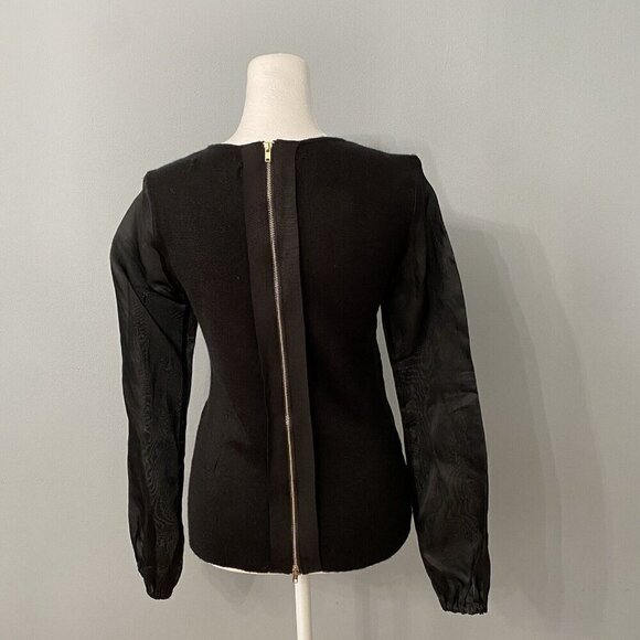 Miri Sweater Embellished Gems Sheer Sleeves Stones XS Black Silver - Picture 4 of 5